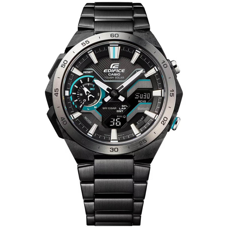 Casio Edifice Windflow ECB-2200DD-1AEF analog herrklocka med svart urtavla och armband i rostfritt stål