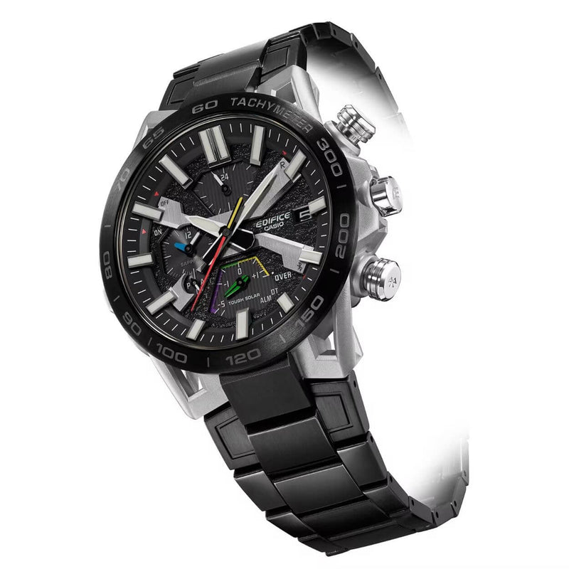 Casio Edifice EQB-2000DC-1AER analog herrklocka med svart urtavla och armband i rostfritt stål