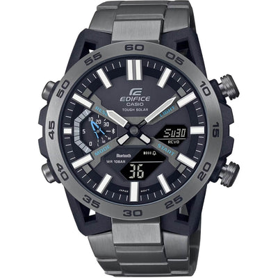 Casio Edifice ECB-2000DC-1AEF analog herrklocka med svart urtavla och armband i rostfritt stål