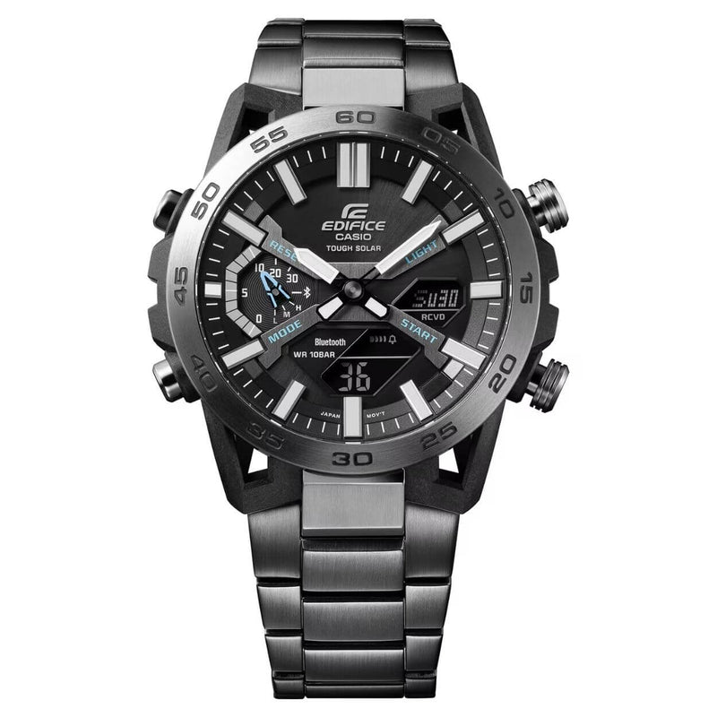 Casio Edifice ECB-2000DC-1AEF analog herrklocka med svart urtavla och armband i rostfritt stål