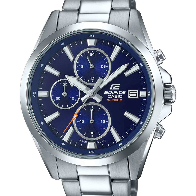 Casio Edifice Chronograph EFV-560D-2AVUEF analog herrklocka med blå urtavla och armband i rostfritt stål