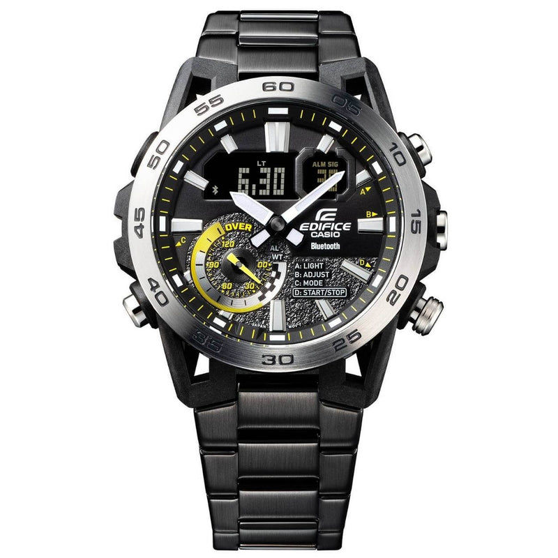 Casio Edifice ECB-40DC-1AEF ana-digi herrklocka med svart urtavla och armband i rostfritt stål