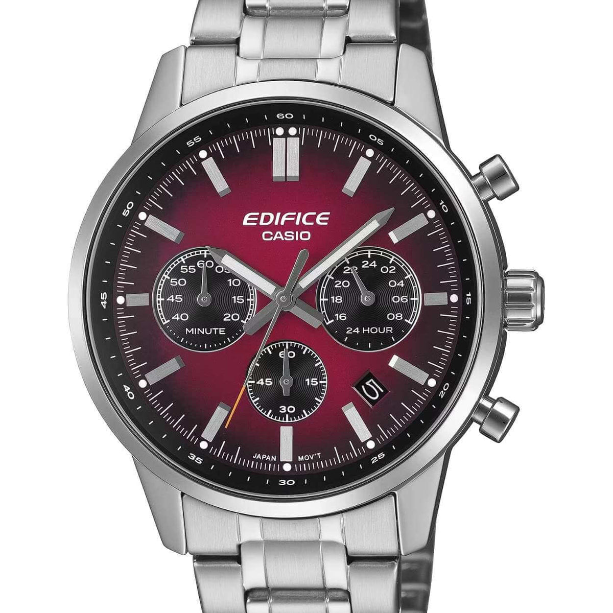 Casio Edifice Chronograph EFR-575D-4AEF analog herrklocka med rött urtavla och armband i rostfritt stål