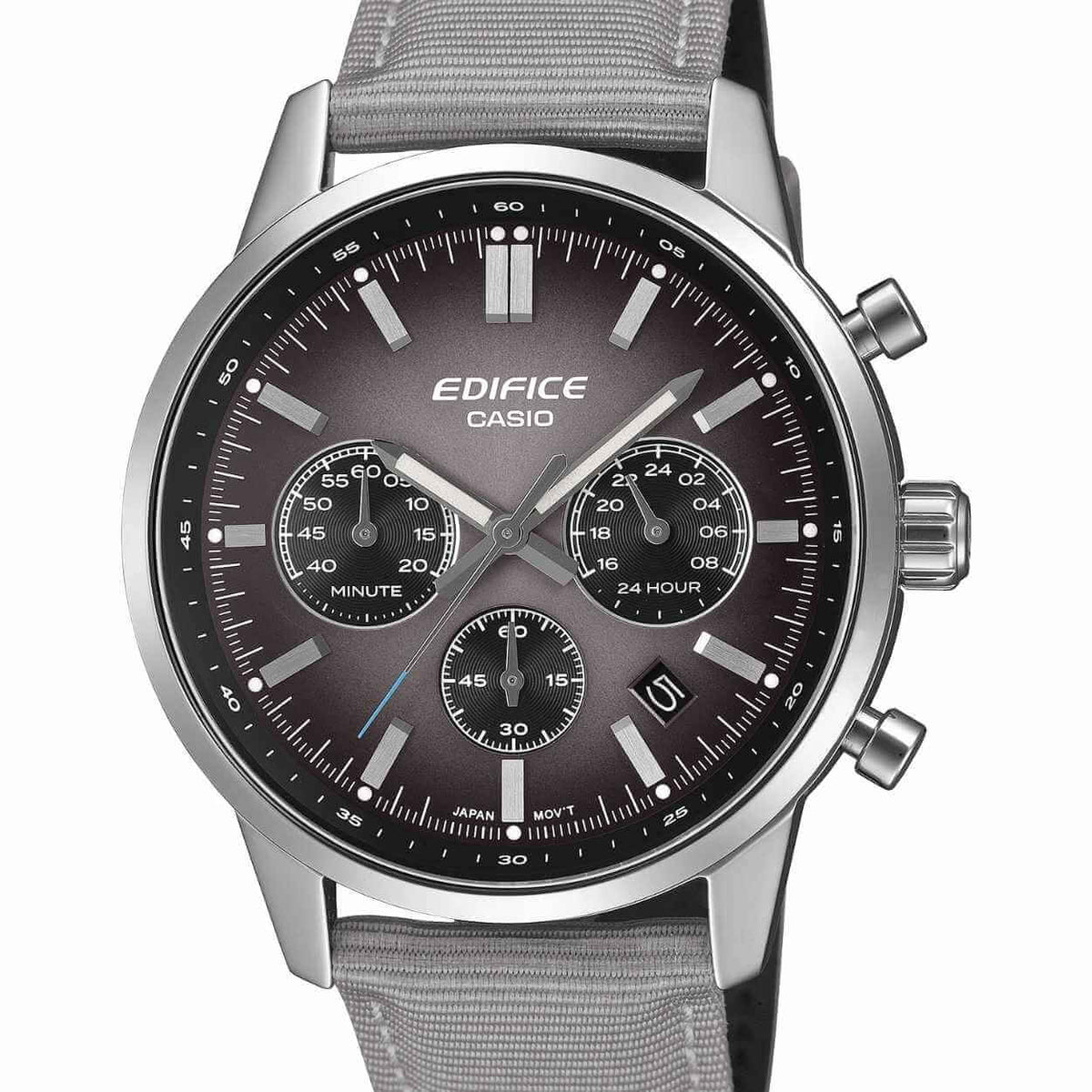 Casio Edifice EFR-575C-8AEF analog herrklocka med grå urtavla och armband i läder