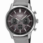 Casio Edifice EFR-575C-8AEF analog herrklocka med grå urtavla och armband i läder