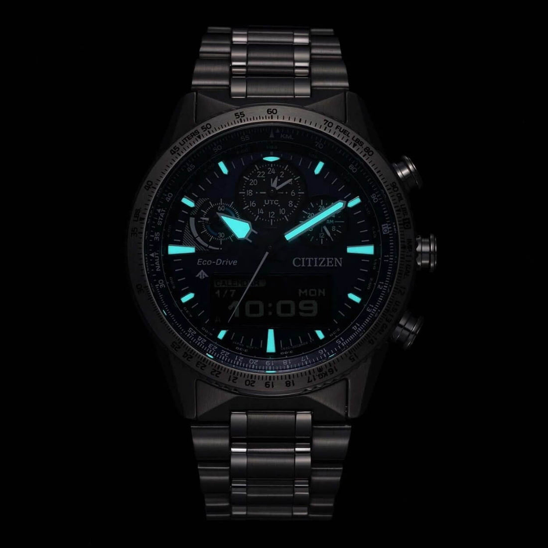 Citizen Promaster Sky JV2000-51L analog herrklocka med blå urtavla och armband i rostfritt stål