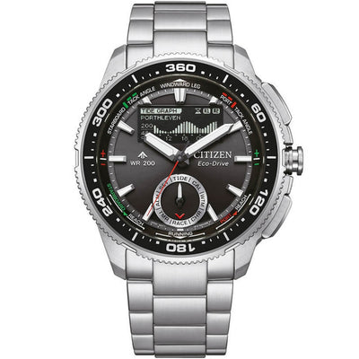 Citizen Promaster Wave Tracker JV3001-53E analog herrklocka med svart urtavla och armband i rostfritt stål