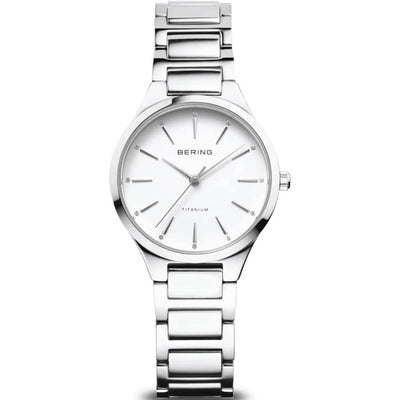 Bering Titanium 15630-704 analog damklocka med vit urtavla och armband i titan