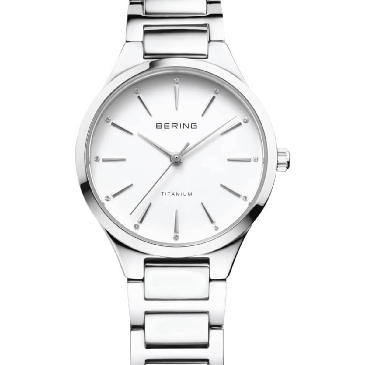 Bering Titanium 15630-704 analog damklocka med vit urtavla och armband i titan