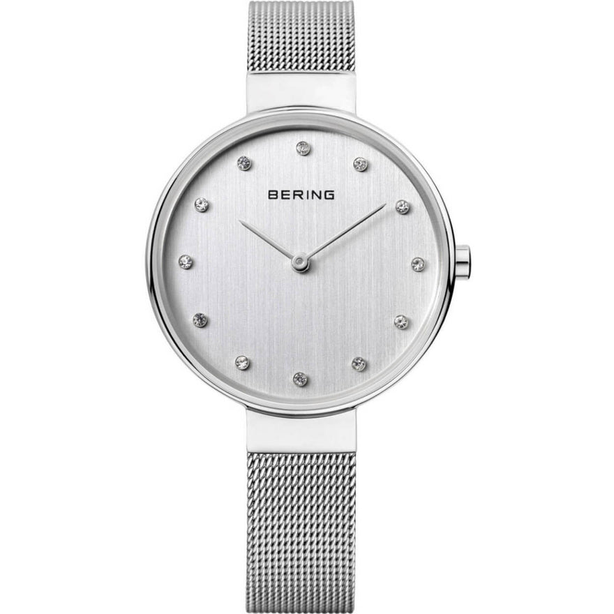 Bering Classic 12034-000 analog damklocka med silver urtavla och armband i mesh