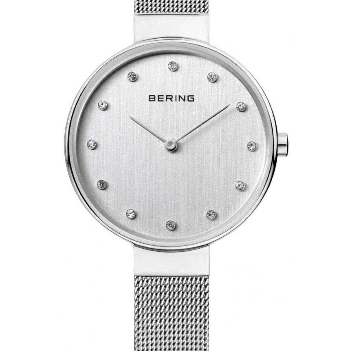 Bering Classic 12034-000 analog damklocka med silver urtavla och armband i mesh