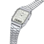 Casio Vintage AQ-230A-7AMQYES analog unisexklocka med silver urtavla och armband i rostfritt stål