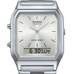 Casio Vintage AQ-230A-7AMQYES analog unisexklocka med silver urtavla och armband i rostfritt stål