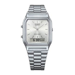 Casio Vintage AQ-230A-7AMQYES analog unisexklocka med silver urtavla och armband i rostfritt stål