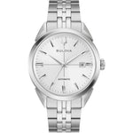 Bulova Sutton 96B491 analog herrklocka med vit urtavla och armband i rostfritt stål