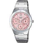 Casio Timeless LTP-2069D-4AVEG analog damklocka med rosa urtavla och armband i rostfritt stål