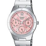 Casio Timeless LTP-2069D-4AVEG analog damklocka med rosa urtavla och armband i rostfritt stål