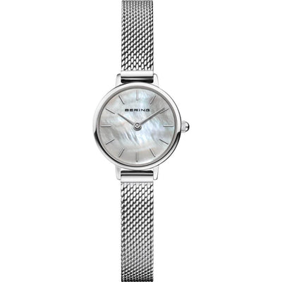 Bering Classic 11022-004 analog damklocka med vit urtavla och armband i mesh