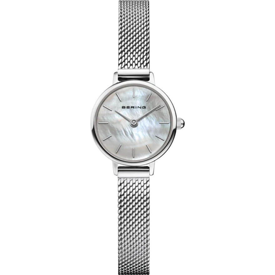 Bering Classic 11022-004 analog damklocka med vit urtavla och armband i mesh