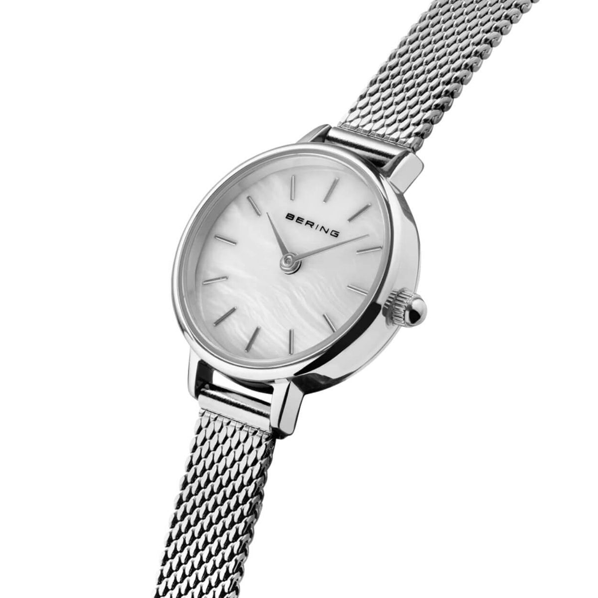 Bering Classic 11022-004 analog damklocka med vit urtavla och armband i mesh