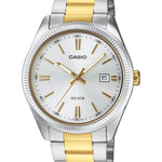 Casio Timeless MTP-1302PSG-7AVEF analog herrklocka med vit urtavla och armband i rostfritt stål