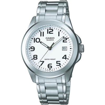 Casio Timeless MTP-1259PD-7BEG analog unisexklocka med vit urtavla och armband i rostfritt stål