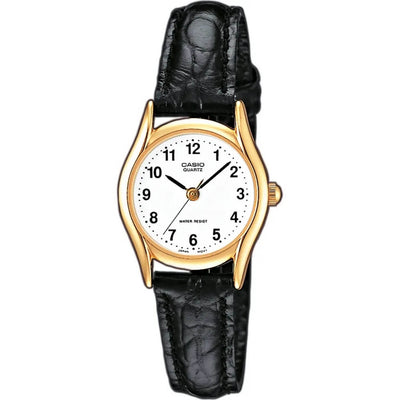 Casio Timeless LTP-1154PQ-7BEG analog damklocka med vit urtavla och armband i läder