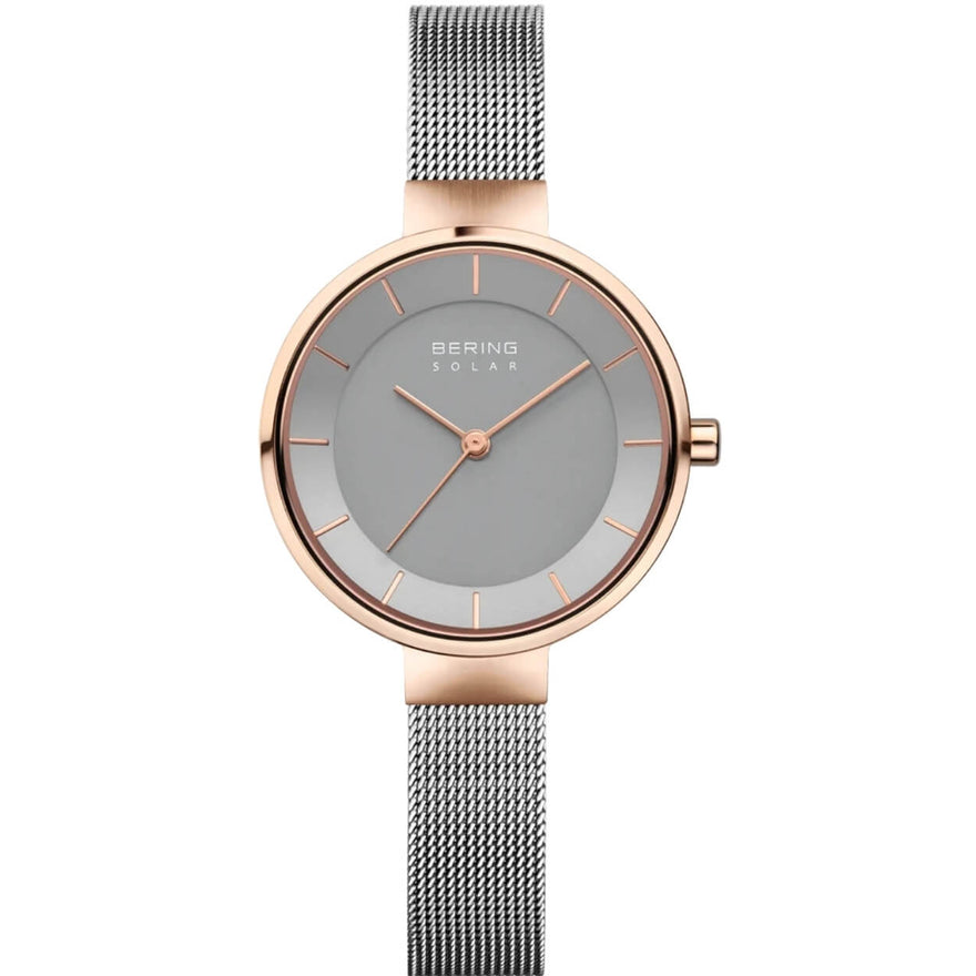 Bering Solar 14631-369 analog damklocka med grå urtavla och armband i rostfritt stål