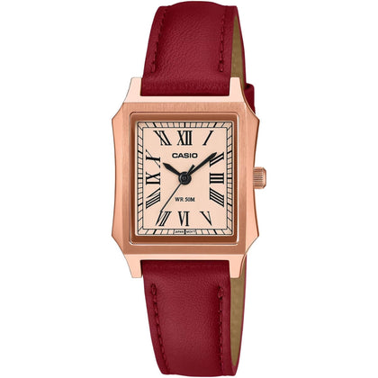 Casio Timeless LTP-B190RGL-4BVER analog damklocka med roséguld urtavla och armband i läder
