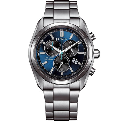 Citizen Super Titanium AT2590-59L analog herrklocka med blå urtavla och armband i titan