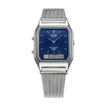 Casio Vintage AQ-230EM-2AEF analog unisexklocka med blå urtavla och armband i rostfritt stål