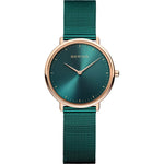 Bering Ultra Slim 15729-868 analog damklocka med grön urtavla och armband i mesh