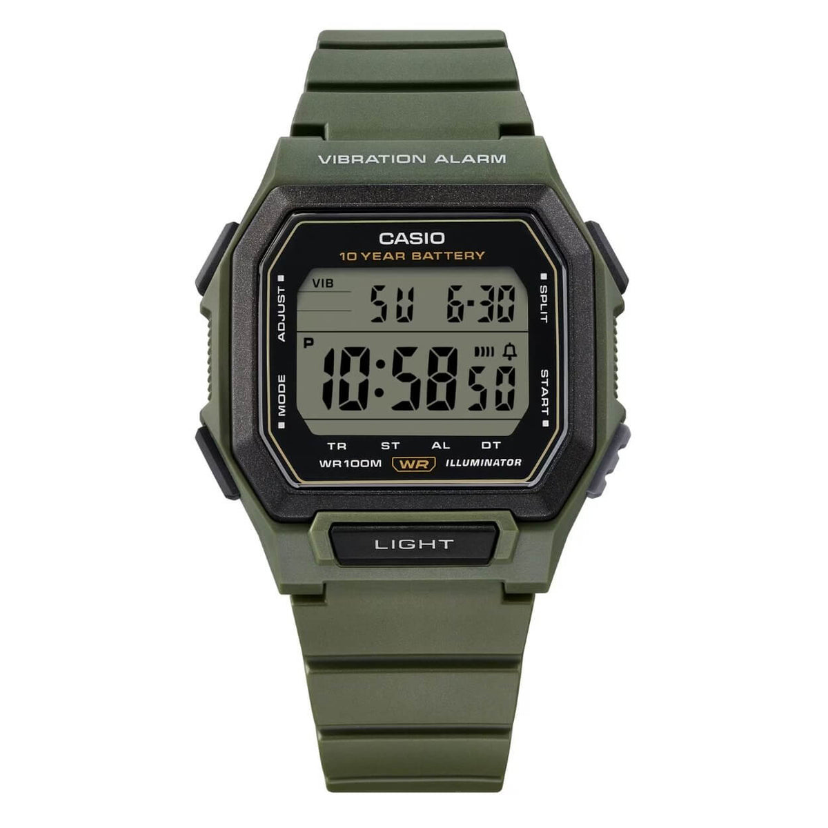 Casio Timeless W-738H-3AVEF digital herrklocka med svart urtavla och armband i resin