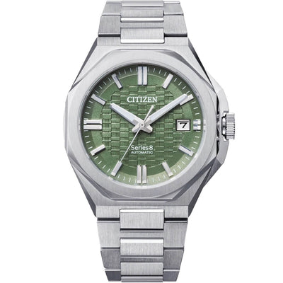Citizen Series 8 NB6080-51W analog herrklocka med grön urtavla och armband i rostfritt stål