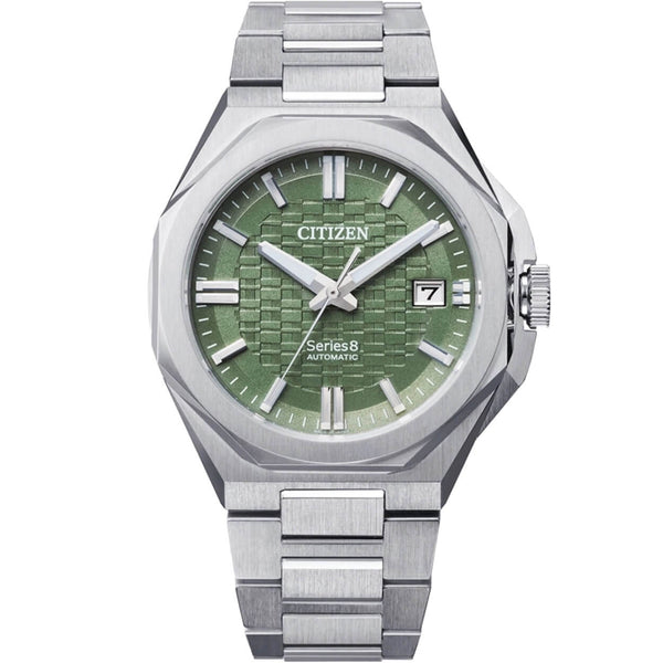 Citizen Series 8 NB6080-51W analog herrklocka med grön urtavla och armband i rostfritt stål