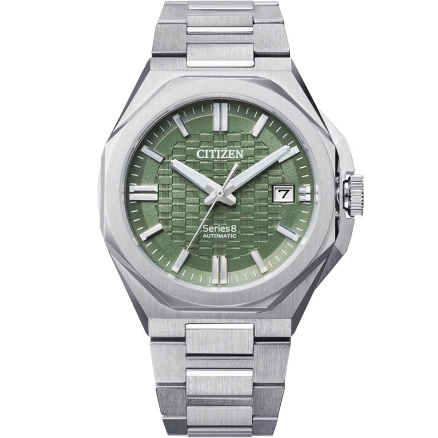 Citizen Series 8 NB6080-51W analog herrklocka med grön urtavla och armband i rostfritt stål