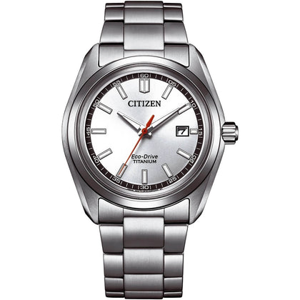 Citizen Super Titanium AW1900-50A analog herrklocka med silver urtavla och armband i titan