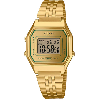 Casio Vintage LA680WEGV-9AEF digital unisexklocka med guld urtavla och armband i rostfritt stål
