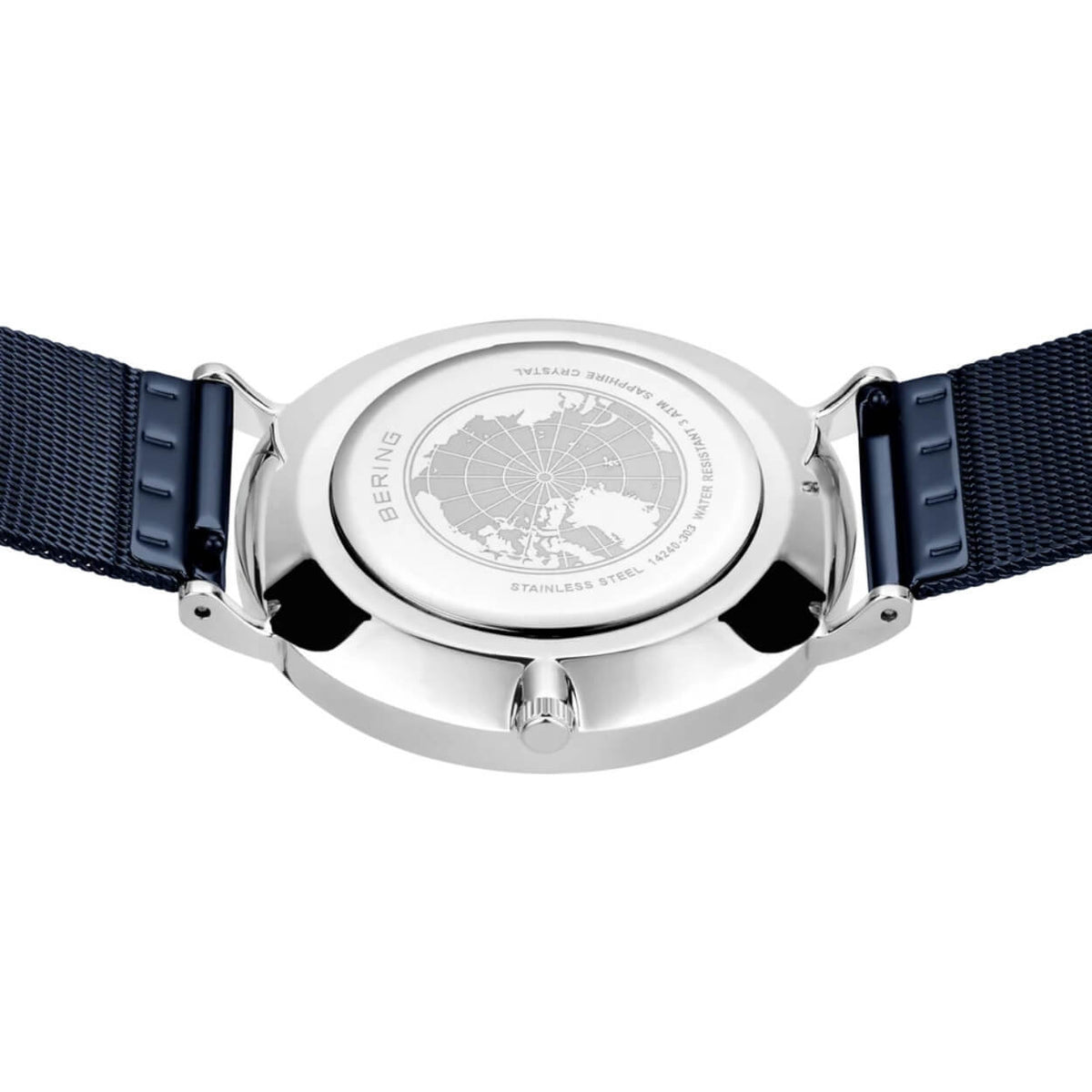 Bering Classic 14240-303 analog herrklocka med blå urtavla och armband i mesh