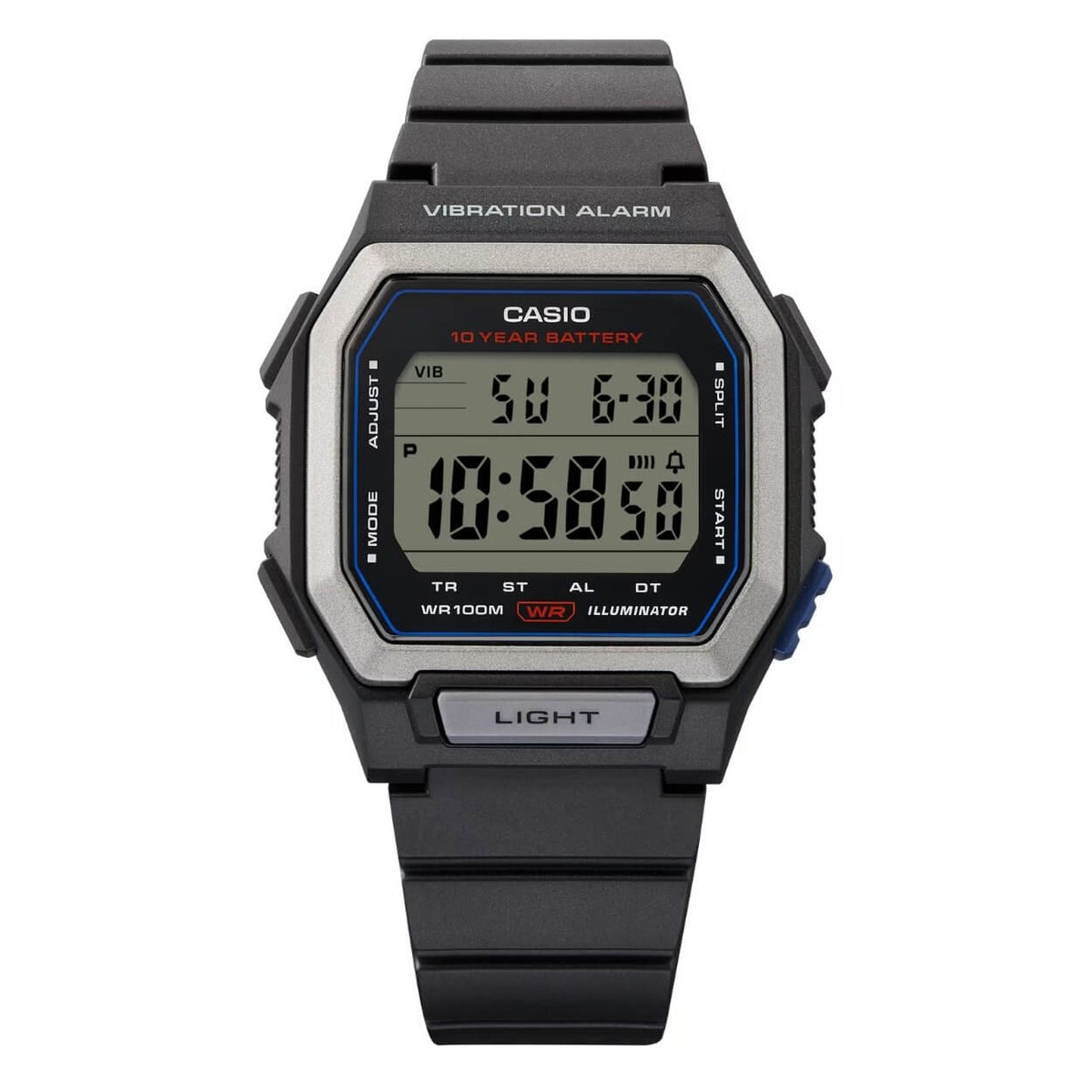 Casio Timeless W-738H-1AVEF digital herrklocka med svart urtavla och armband i resin