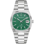 Bulova Prestige Automatic 96B439 analog herrklocka med grön urtavla och armband i rostfritt stål