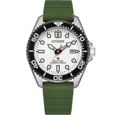 Citizen Promaster Marine BN0265-00A analog herrklocka med vit urtavla och armband i gummi