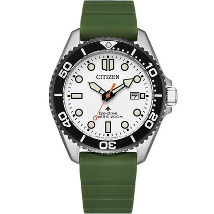 Citizen Promaster Marine BN0265-00A analog herrklocka med vit urtavla och armband i gummi