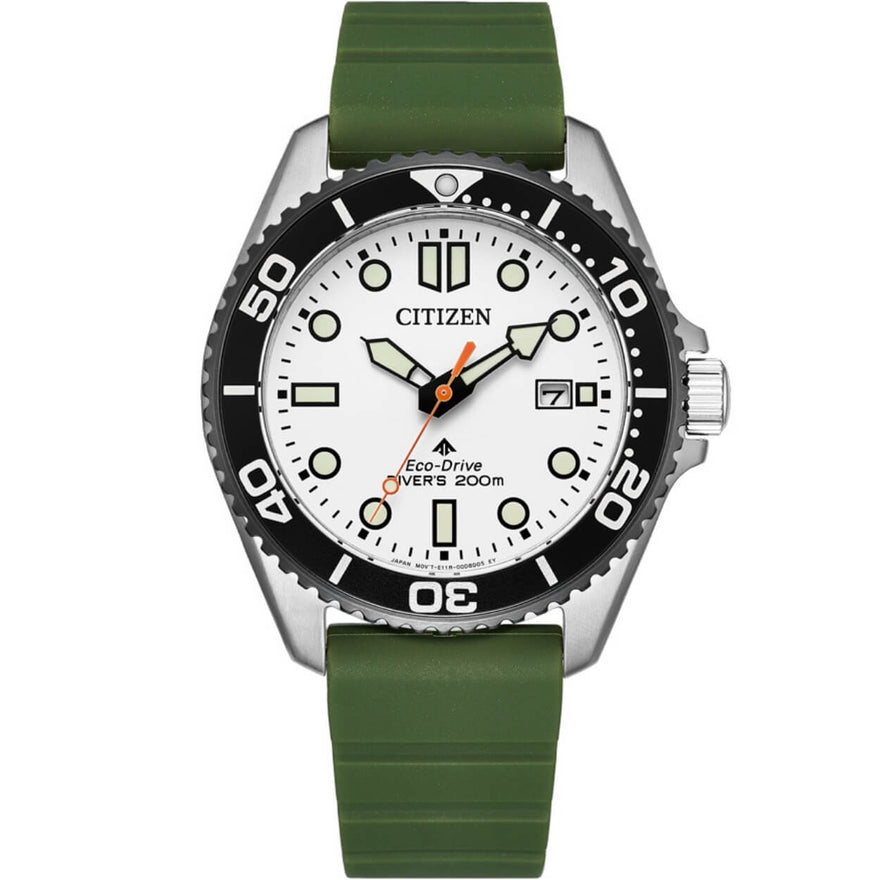 Citizen Promaster Marine BN0265-00A analog herrklocka med vit urtavla och armband i gummi