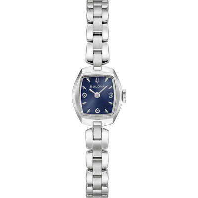 Bulova Goddess Of Time 96L361 analog damklocka med blå urtavla och armband i rostfritt stål