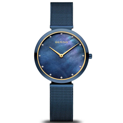 Bering Classic 18132-399 analog damklocka med blå urtavla och armband i rostfritt stål