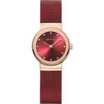 Bering Classic 10126-363 analog damklocka med rött urtavla och armband i mesh