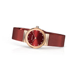 Bering Classic 10126-363 analog damklocka med rött urtavla och armband i mesh