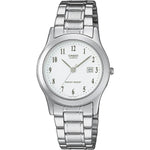 Casio Timeless LTP-1141PA-7BEG analog damklocka med vit urtavla och armband i rostfritt stål