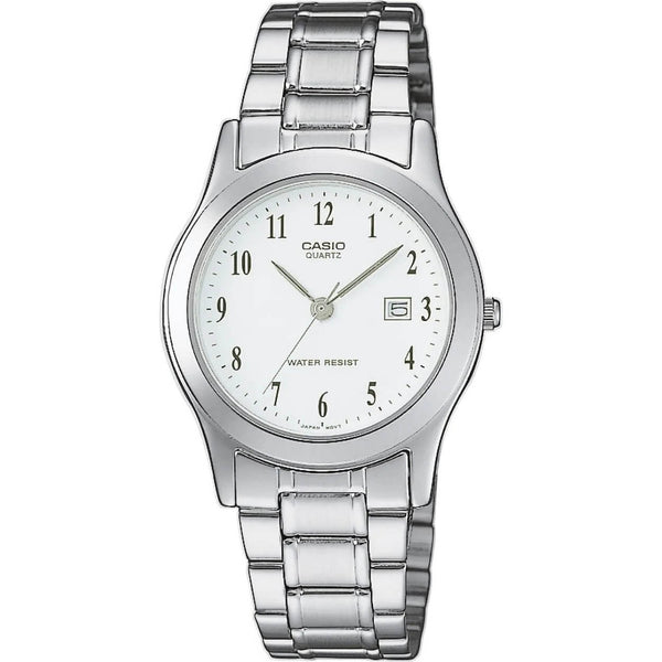 Casio Timeless LTP-1141PA-7BEG analog damklocka med vit urtavla och armband i rostfritt stål